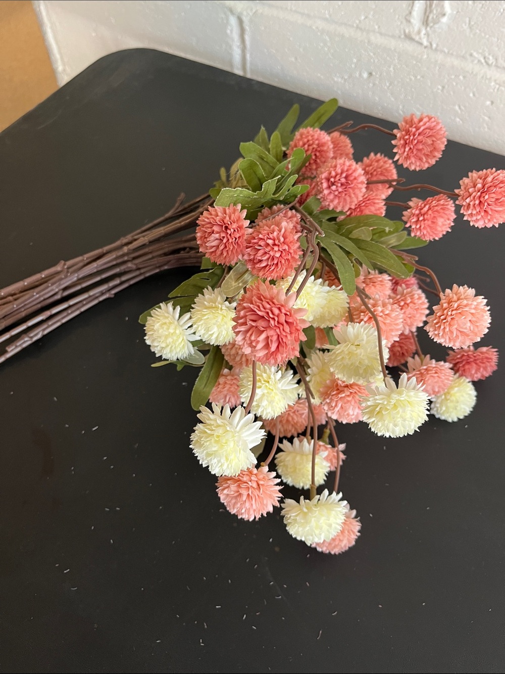 12 pc Artificial Pom-Pom Flower Spray Bunch - Pink & Cream